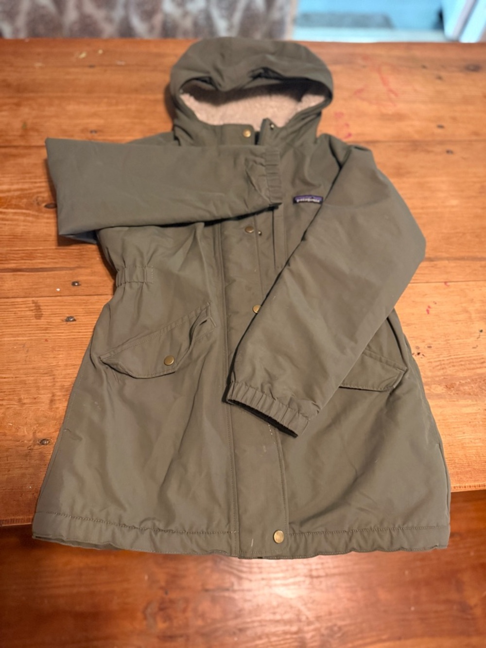 Patagonia Kids Olive Hooded Parka in Green